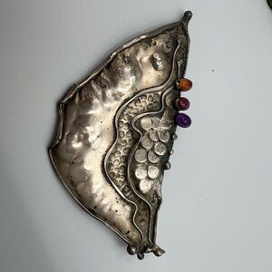 Sterling Silver Hand Hammered Abstract Brooch with Colorful Accents - 11.9g